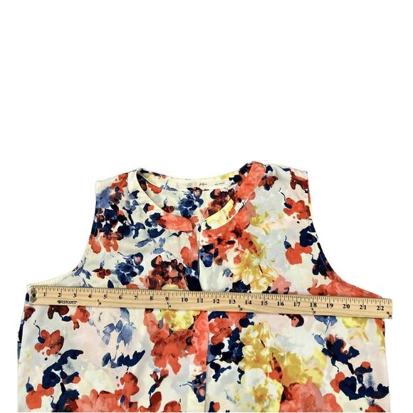 GIBSON Beautiful Ivory Orange Blue Floral Print Button Up Sleeveless Blouse XL - Picture 3 of 6
